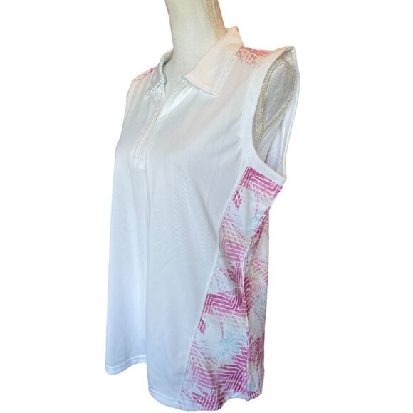 Pebble Beach XL Dry-Luxe Performance Sleeveles Polo Shirt Top White Pink Stretch - Picture 5 of 14